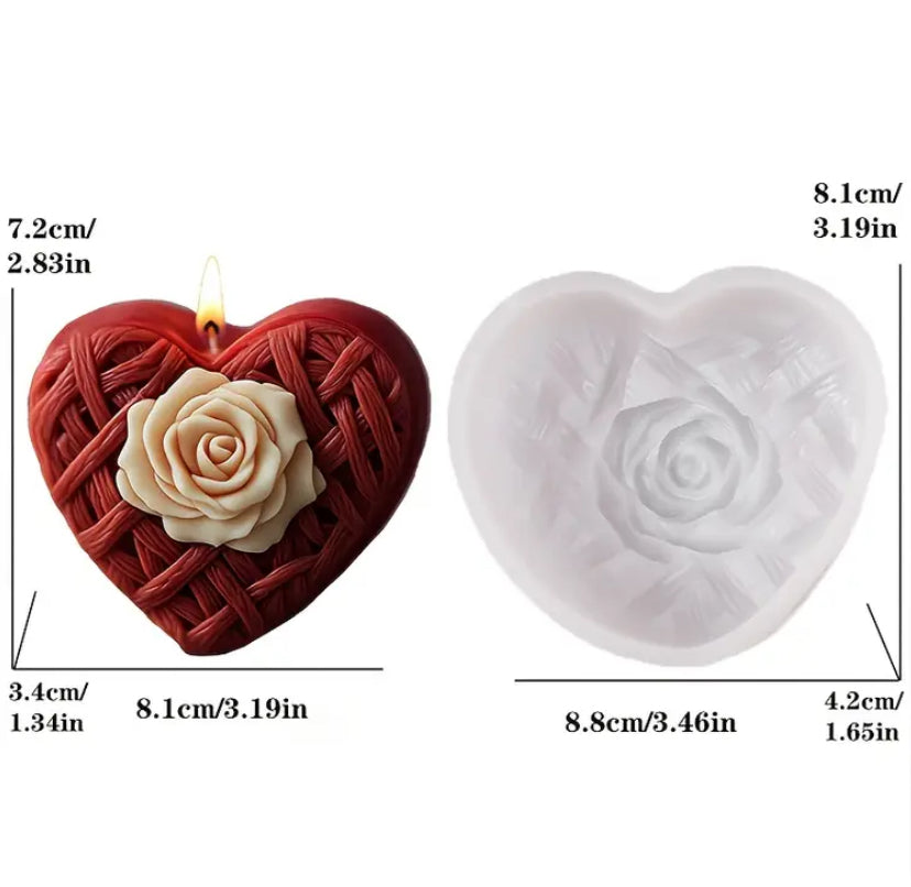 Molde de corazón y rosa. Ideal para trabajos con velas y jabones.