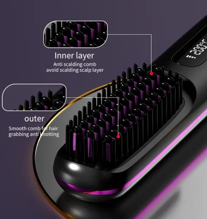 Peine plancha inalámbrico para cabello. Cuidado personal