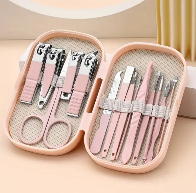 Set manicura 14 en 1. Color rosado. Acero inoxidable. Cuidado personal