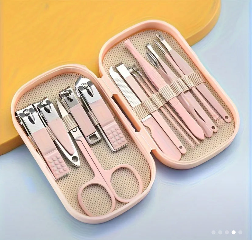 Set manicura 14 en 1. Color rosado. Acero inoxidable. Cuidado personal