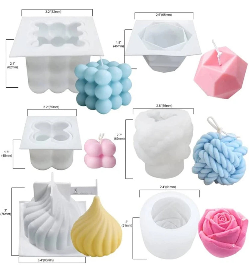Kit velas 108 Piezas, Incluye 6 Moldes De Velas 3d, 100 Mechas Para Velas Y 2 Clips De Mecha. Velas.