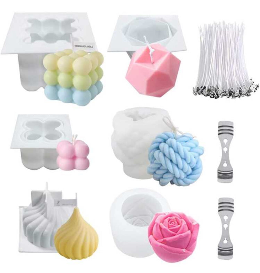 Kit velas 108 Piezas, Incluye 6 Moldes De Velas 3d, 100 Mechas Para Velas Y 2 Clips De Mecha. Velas.