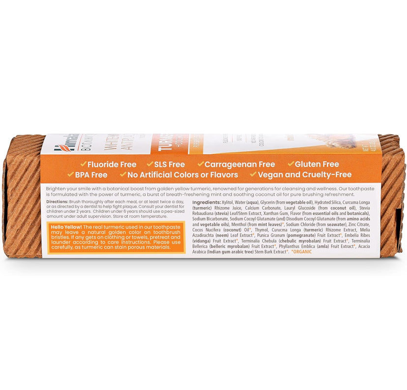 Crema dental de cúrcuma y aceite de coco sin fluor. Blanqueadora. Marca Himalaya. 113 gr. Cuidado personal