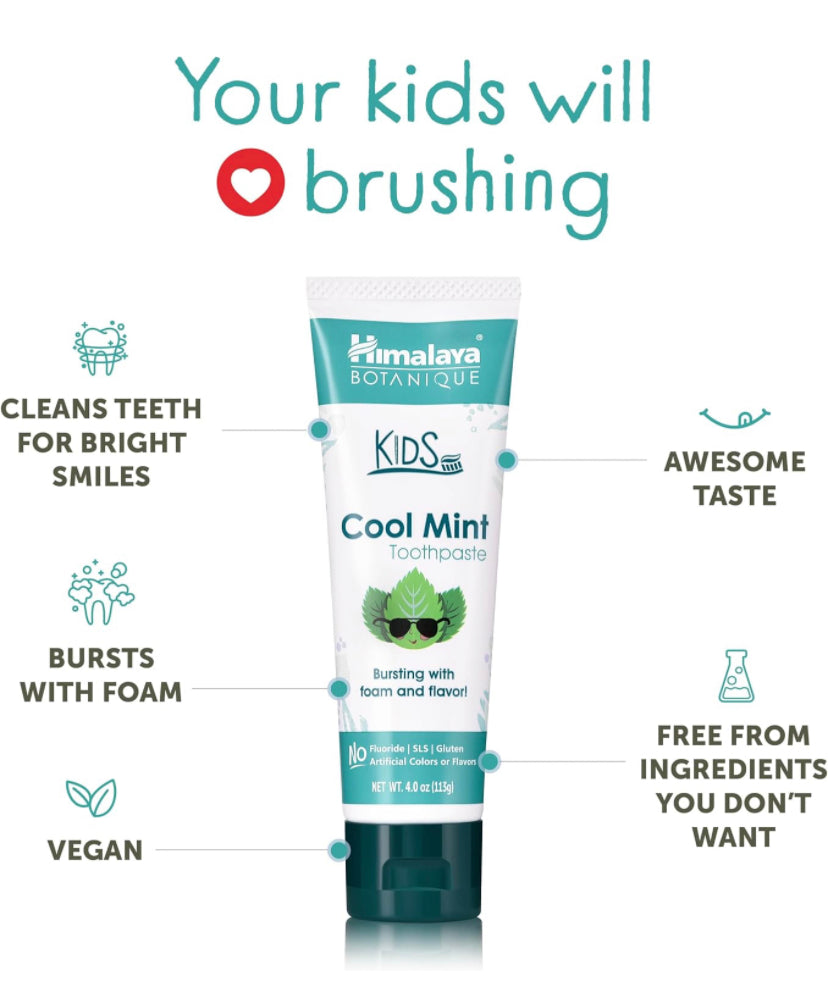 Crema dental sin fluor para niños marca Himalaya. 113g Cuidado personal.
