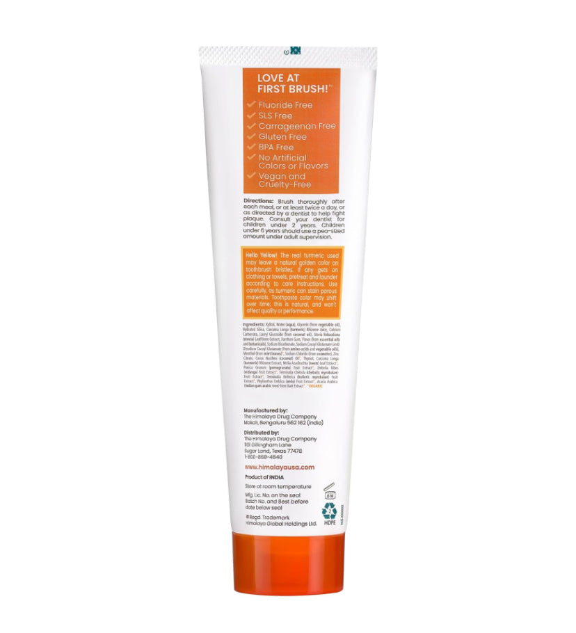 Crema dental de cúrcuma y aceite de coco sin fluor. Blanqueadora. Marca Himalaya. 113 gr. Cuidado personal