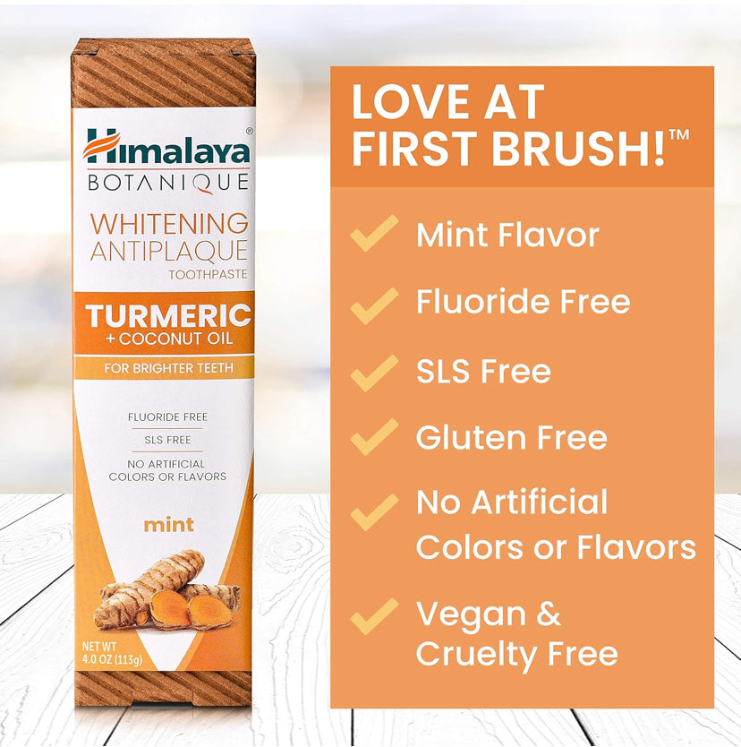 Crema dental de cúrcuma y aceite de coco sin fluor. Blanqueadora. Marca Himalaya. 113 gr. Cuidado personal