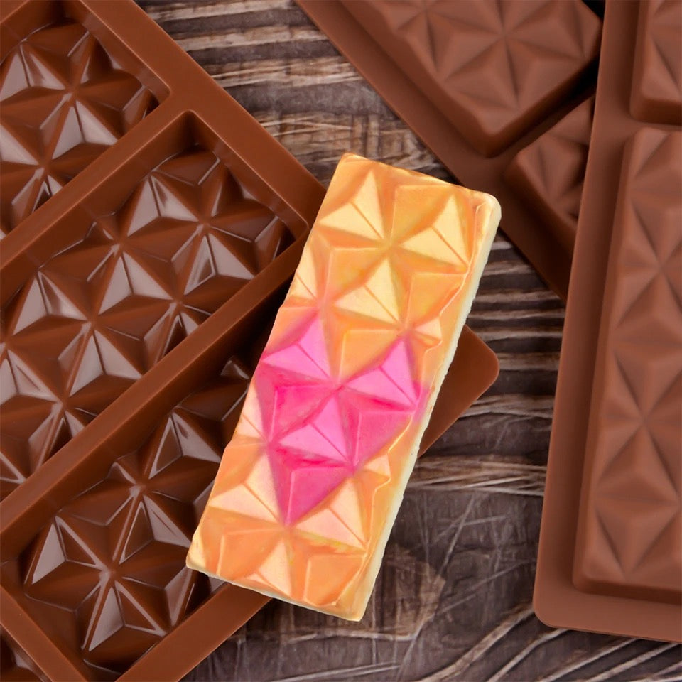 Molde para tableta de chocolate de 6 cavidades con diseño diamante. Ideal para reposteria y chocolatería