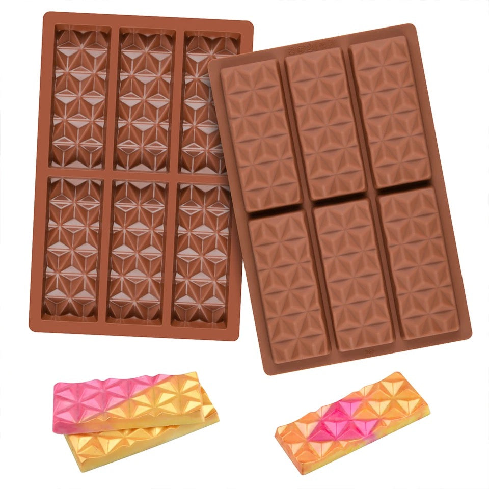 Molde para tableta de chocolate de 6 cavidades con diseño diamante. Ideal para reposteria y chocolatería