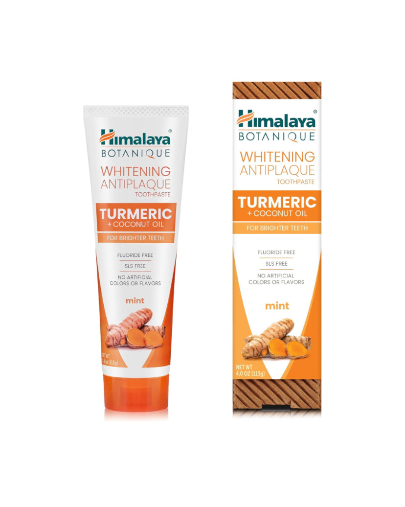 Crema dental de cúrcuma y aceite de coco sin fluor. Blanqueadora. Marca Himalaya. 113 gr. Cuidado personal