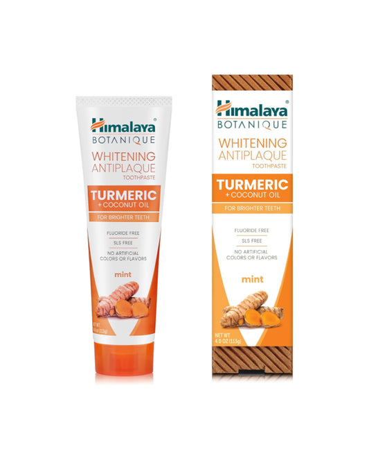 Crema dental de cúrcuma y aceite de coco sin fluor. Blanqueadora. Marca Himalaya. 113 gr. Cuidado personal