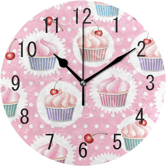Reloj Decoración del hogar Colorido Cupcake Polka Dot redondo acrílico 9.5. Reposteria, cocina, hogar