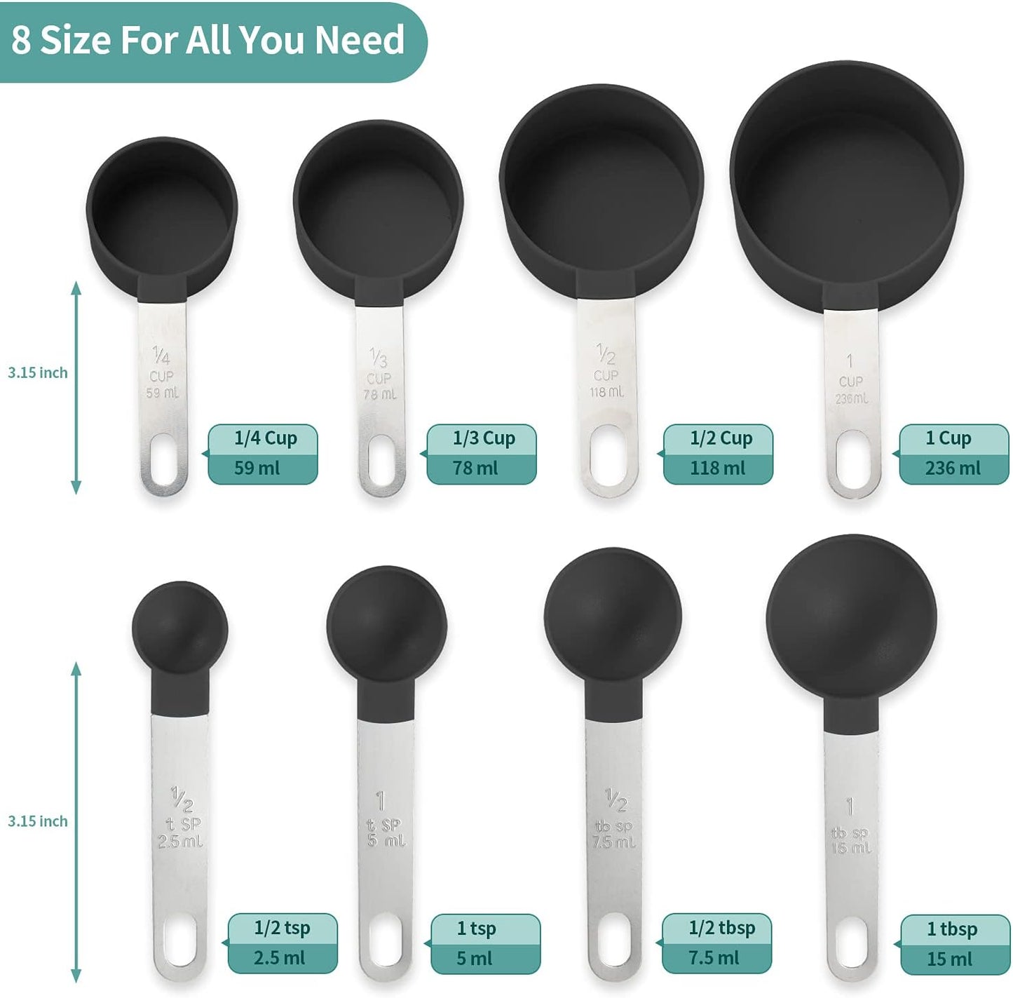 Set cucharas medidoras color negro. Reposteria, cocina, hogar