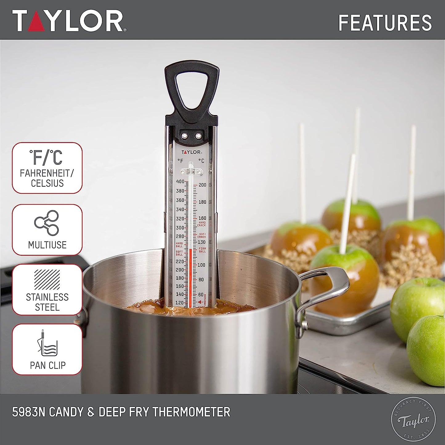 Termometro para caramelo marca Taylor. Ideal para usar en tu cocina. Reposteria