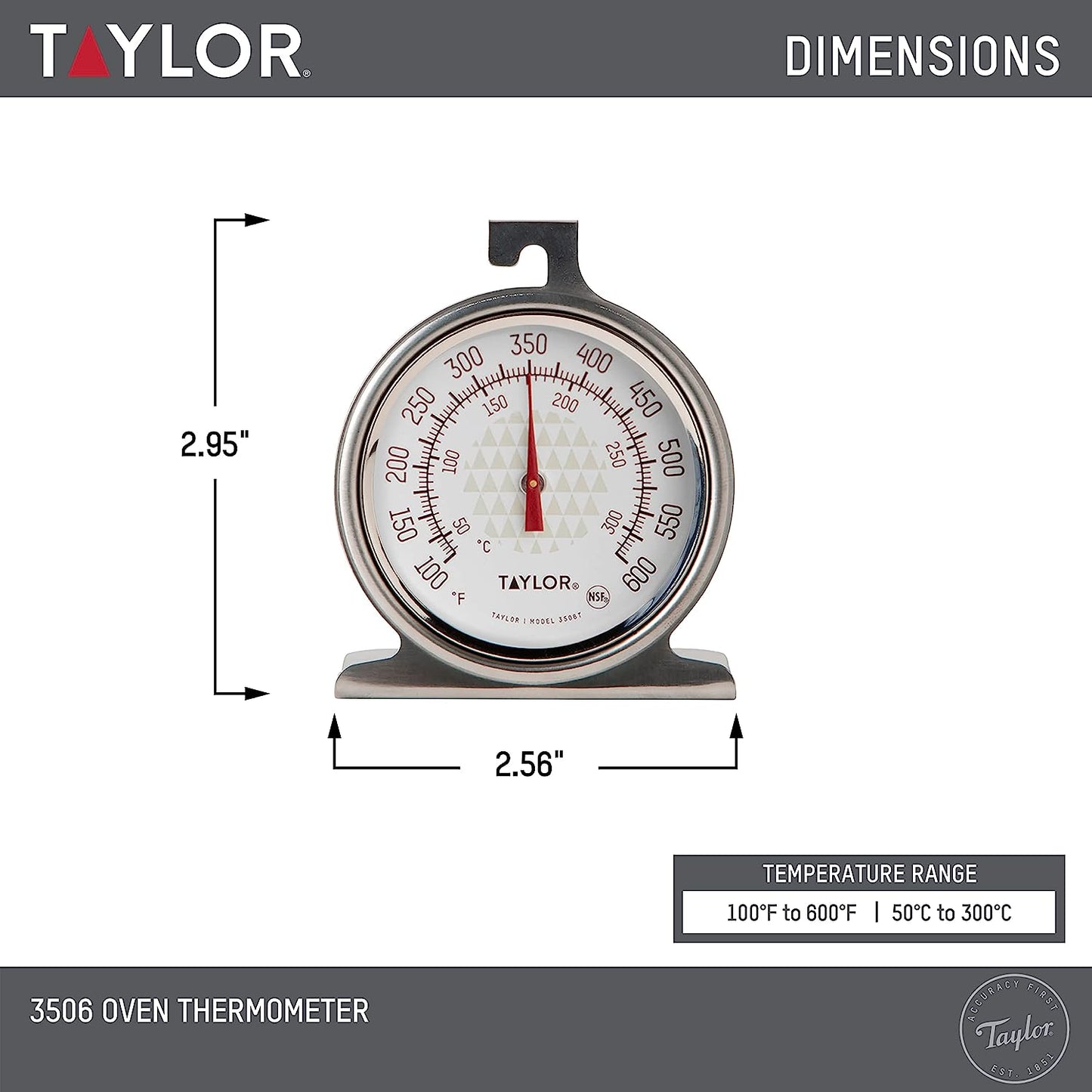 Taylor Termómetro grande para horno de cocina con esfera de 2,5 pulgadas. Cocina, hogar, reposteria
